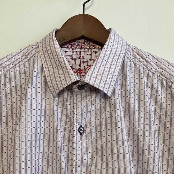 Robert Graham Dress Shirt Mens XL Classic Fit Pink Purple Flip Cuff Floral - Picture 3 of 15